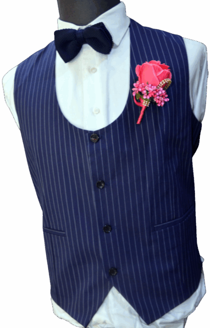 Bobos Navy Blue White Stripes Waistcoat